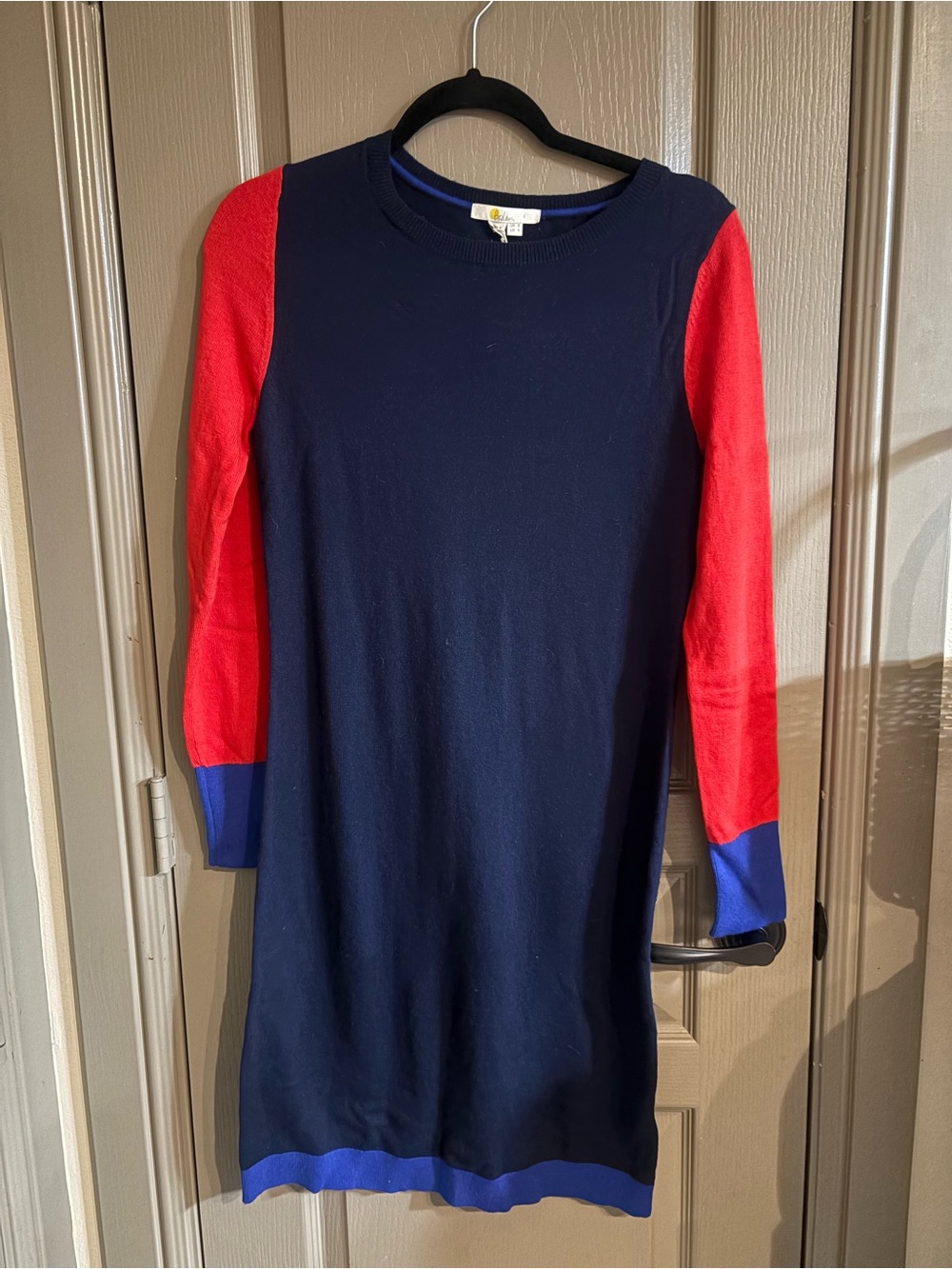 New Boden Navy Dress with Red Sleeves and Blue Trim